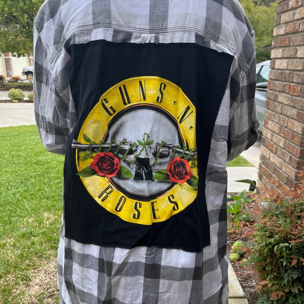 Guns N Roses upcycled Flannel Shirt unisex size Small